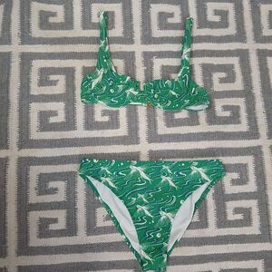 Fisch womens small one piece swimsuit bikini green white flying fishes Italian